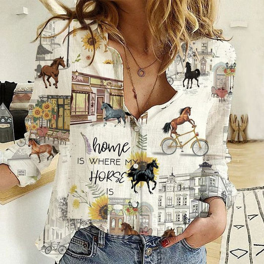 Joycorners Home Is Where My Horse Is All Printed 3D Casual Shirt For Horse Lovers