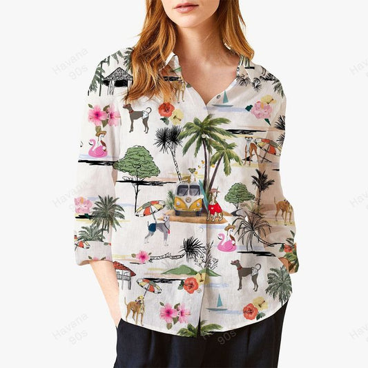 Joycorners ITALIAN GREYHOUND IN HAWAII BEACH RETRO All Printed 3D Casual Shirt