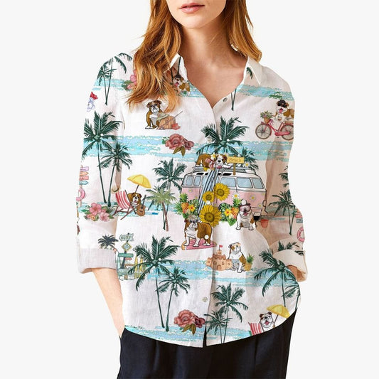 Joycorners BULLDOG BEACH FLORAL RETRO All Printed 3D Casual Shirt