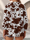 Joycorners Brown Cow Casual V Neckline Half Sleeve Blouses
