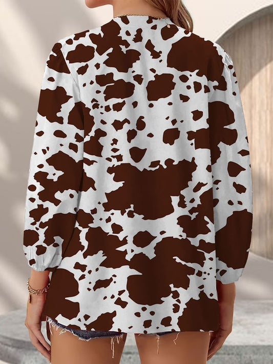 Joycorners Brown Cow Casual V Neckline Half Sleeve Blouses