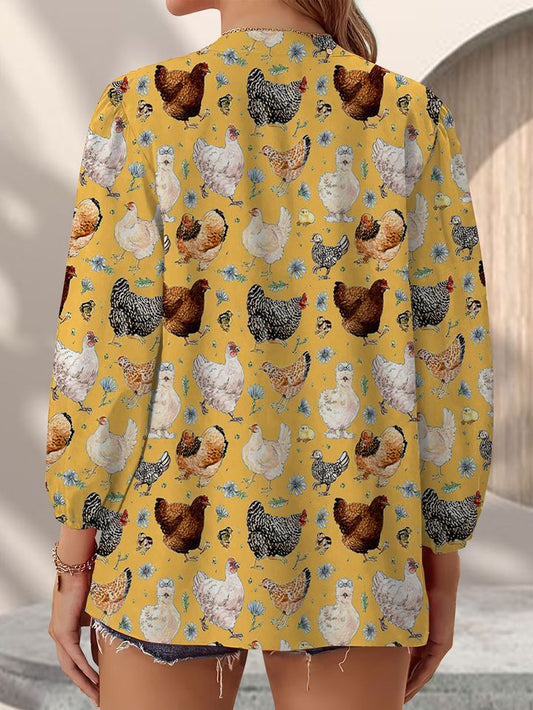 Joycorners Cute Chicken Yellow Casual V Neckline Half Sleeve Blouses