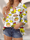 Joycorners Farm Chicken Hen Chick Pattern Yellow Casual V Neckline Half Sleeve Blouses