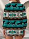 Joycorners Horse Native American Green Casual V Neckline Half Sleeve Blouses