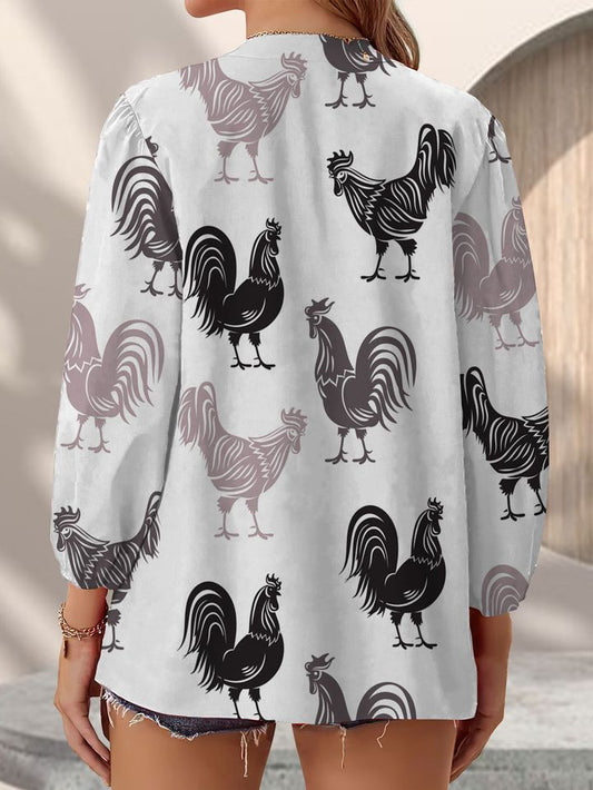 Joycorners Chicken Grey Casual V Neckline Half Sleeve Blouses