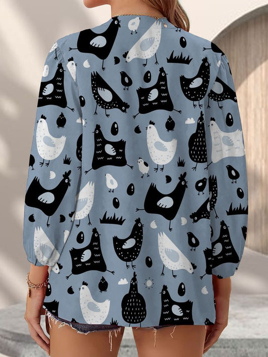 Joycorners Chicken Blue Casual V Neckline Half Sleeve Blouses
