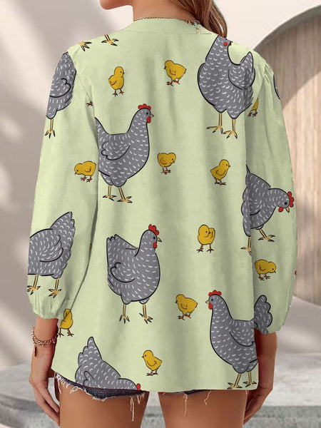 Joycorners Hens Chicken Casual V Neckline Half Sleeve Blouses