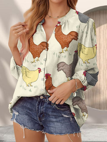 Joycorners Rooster Casual V Neckline Half Sleeve Blouses