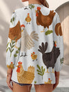 Joycorners Rooster Chicken Casual V Neckline Half Sleeve Blouses