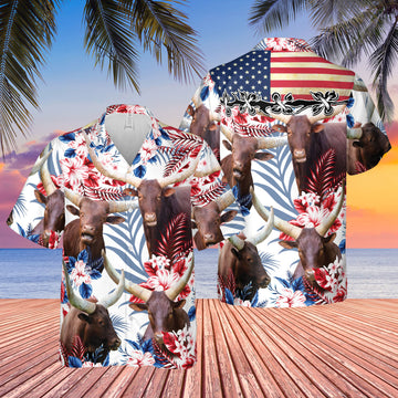 Joycorners Watusi American Flag Hawaiian Flowers Hawaiian Shirt