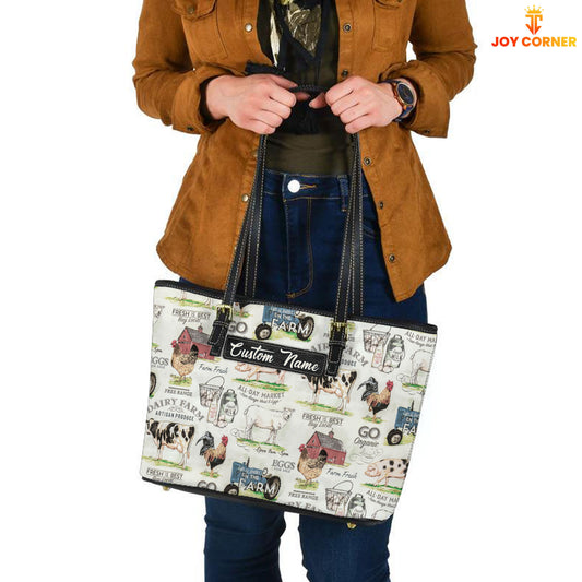 Joycorners Farm Personalized Name Leather Tote Bag - Mother's Day Gift