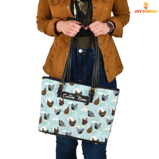Joycorners Chicken Pattern Personalized Name Leather Tote Bag - Mother's Day Gift