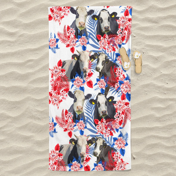 Fleckvieh Cattle Hawaiian Inspiration Beach Towel