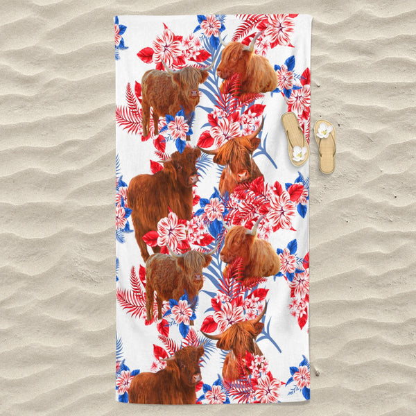 Highland Cattle Hawaiian Inspiration Beach Towel