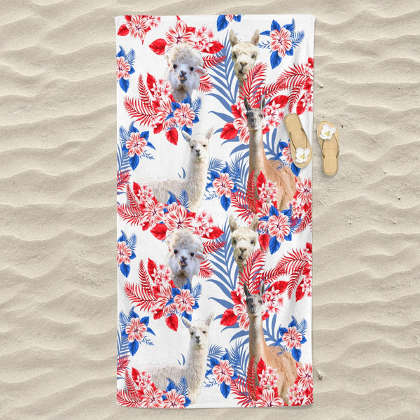 Llama Hawaiian Inspiration Beach Towel