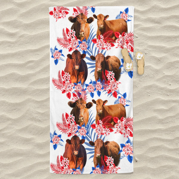 Red Angus Cattle Hawaiian Inspiration Beach Towel