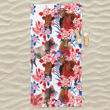 Shorthorn Cattle Hawaiian Inspiration Beach Towel