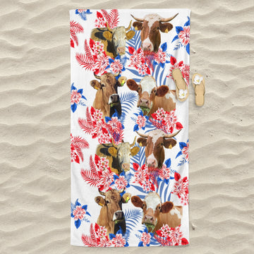 Simmental Cattle Hawaiian Inspiration Beach Towel