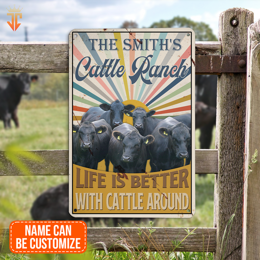 Joycorners Personalized Black Angus Life is better with cattle around All Printed 3D Metal Sign