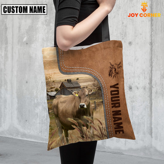 Joycorners Brown Swiss Custom Name 3D Tote Bag