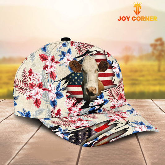 Joycorners Simmental American Flag Flowers Pattern Cap