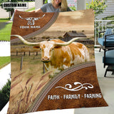 Joycorners Personalized Name Texas Longhorn Faith Family Farming Blanket