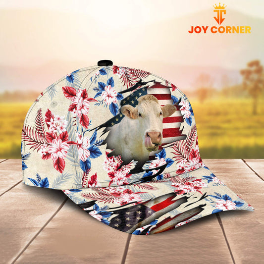 Joycorners Charolais American Flag Flowers Pattern Cap