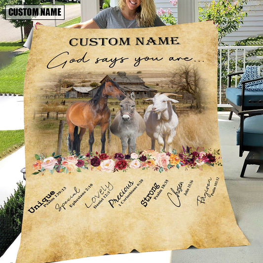 God Says You Are - Joycorners Personalized Name Horse, Donkey , Goat Blanket