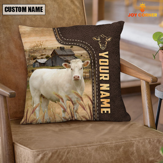 Joycorners Charolais Custom Name Leather Pattern Pillow Case