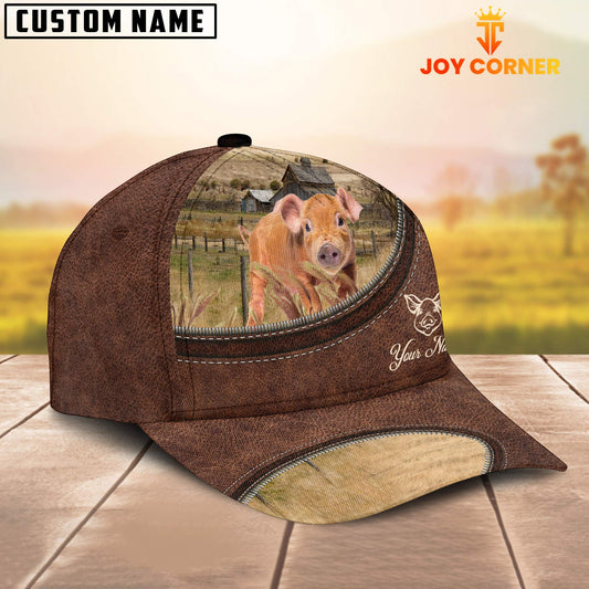 Joycorners Pig Brownie On The Farm Customized Name Leather Pattern Cap