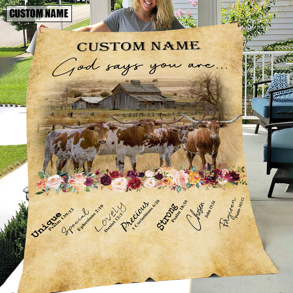 God Says You Are - Joycorners Personalized Name Texas Longhorn Blanket