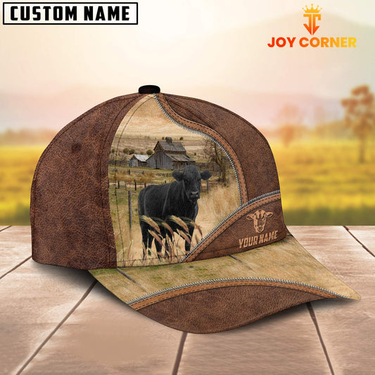 Joycorners Black Angus Zipper Leather Pattern Customized Name Cap