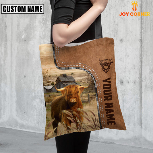 Joycorners Highland Cattle Custom Name 3D Tote Bag