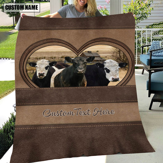 Joycorners Belted Galloway In Heart Personalized Name Blanket