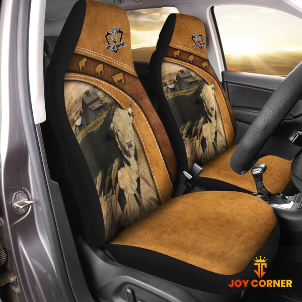 Joycorners Black Hereford Pattern Customized Name 3D Car Seat Cover Set (2PCS)