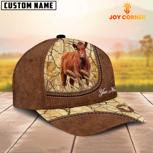 Joycorners Custom Name Red Angus Leather Pattern Brown Cap