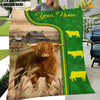 Joycorners Highland Cattle Green Farming Blanket Custom Name