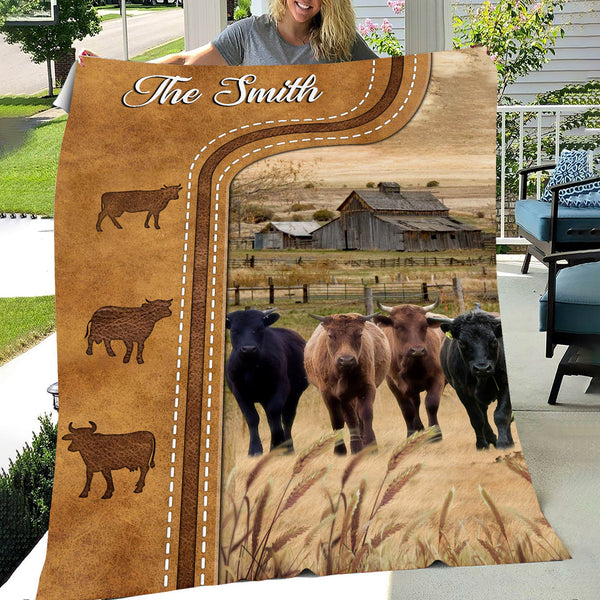 Joycorners Personalized Dexter Cattle In Field Farmhouse Blanket