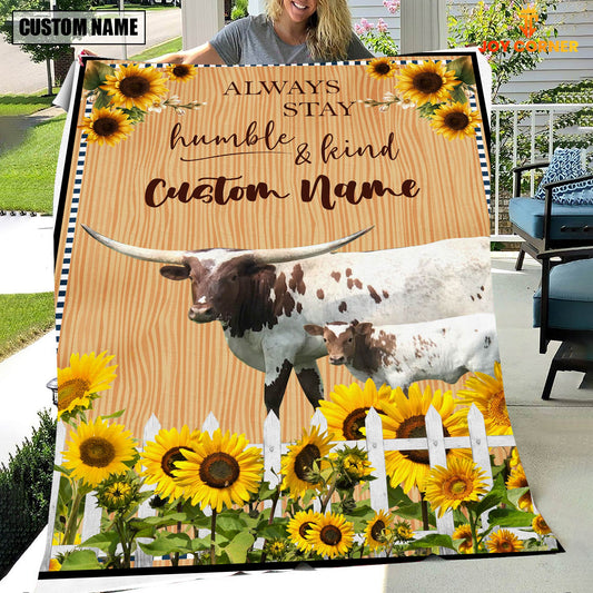 Joycorners Texas Longhorn Custom Name - Always Stay Humble and Kind Blanket