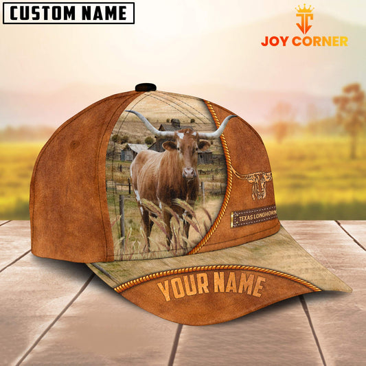 Joycorners Custom Name Texas Longhorn Leather Pattern Cap TT4