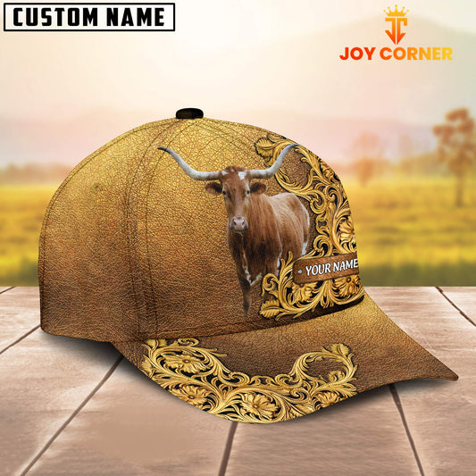 Joycorners Texas Longhorn Pattern Customized Name 3D Yellow Cap