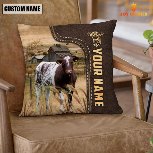 Joycorners Shorthorn Custom Name Leather Pattern Pillow Case