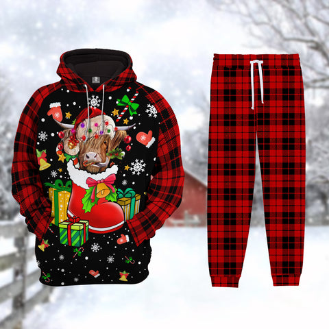 Joycorner Highland Christmas Pattern Hoodie & Sweatpants Set