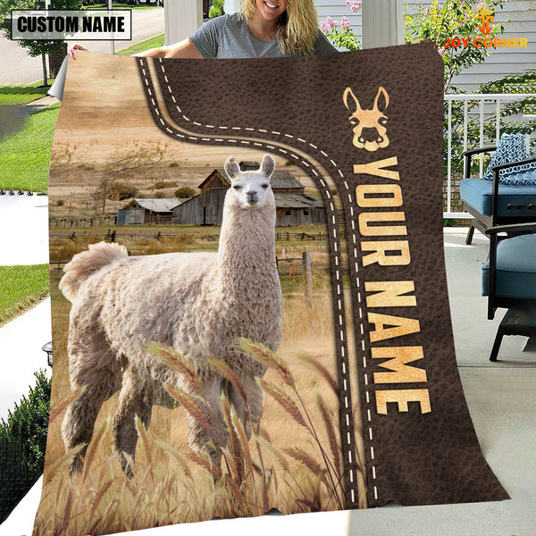 Joycorners Personalized Name Llama Leather Pattern Blanket