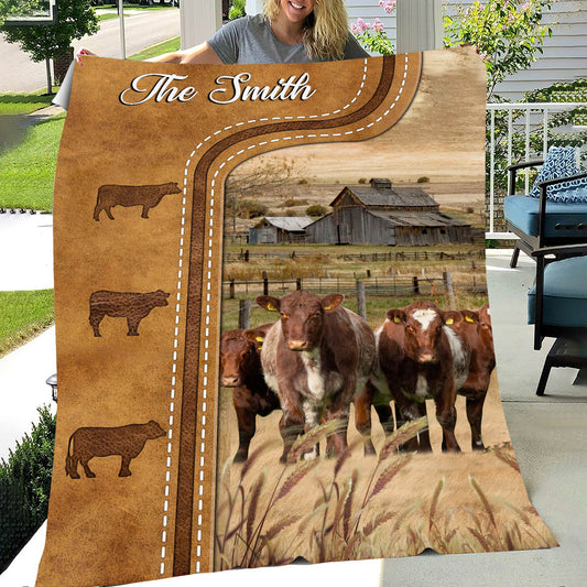 Joycorners Personalized Shorthorn Cattle In Field Farmhouse Blanket