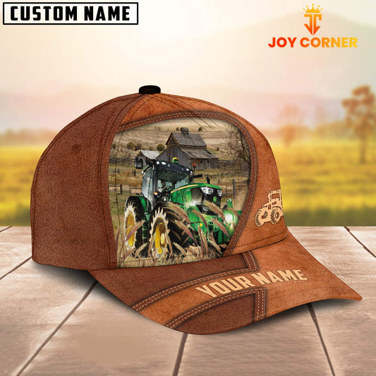 Joycorners Tractor Customized Name Brown Leather Pattern Cap