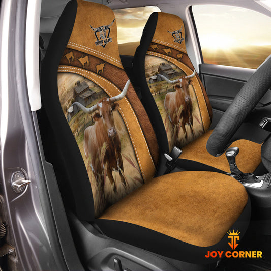 Joycorners Texas Longhorn Pattern Customized Name 3D Car Seat Cover Set (2PCS)