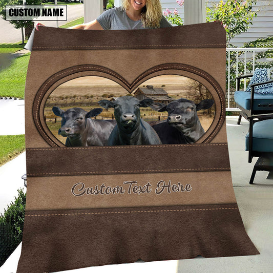 Joycorners Black Angus In Heart Personalized Name Blanket