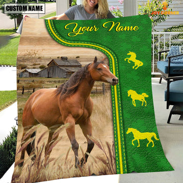 Joycorners Horse Green Farming Blanket Custom Name