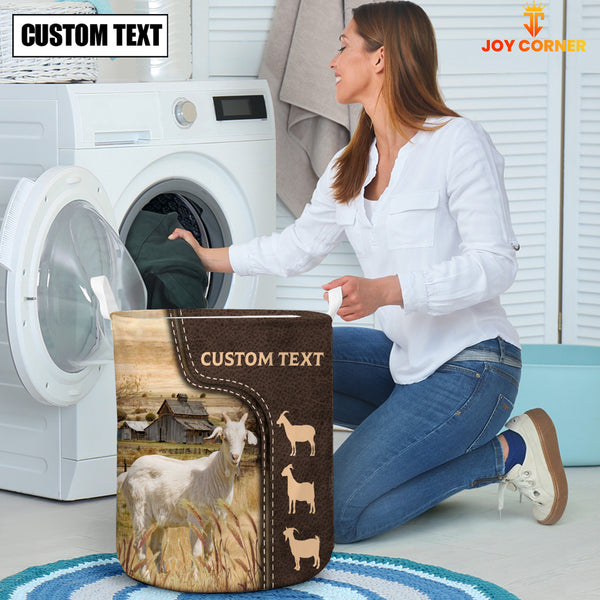 Joycorners Goat Custom Name Leather Pattern Laundry Basket